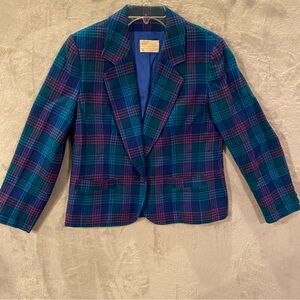 VTG Pendleton Blazer Womens Size 12 Multi Colored Check 100% Virgin Wool